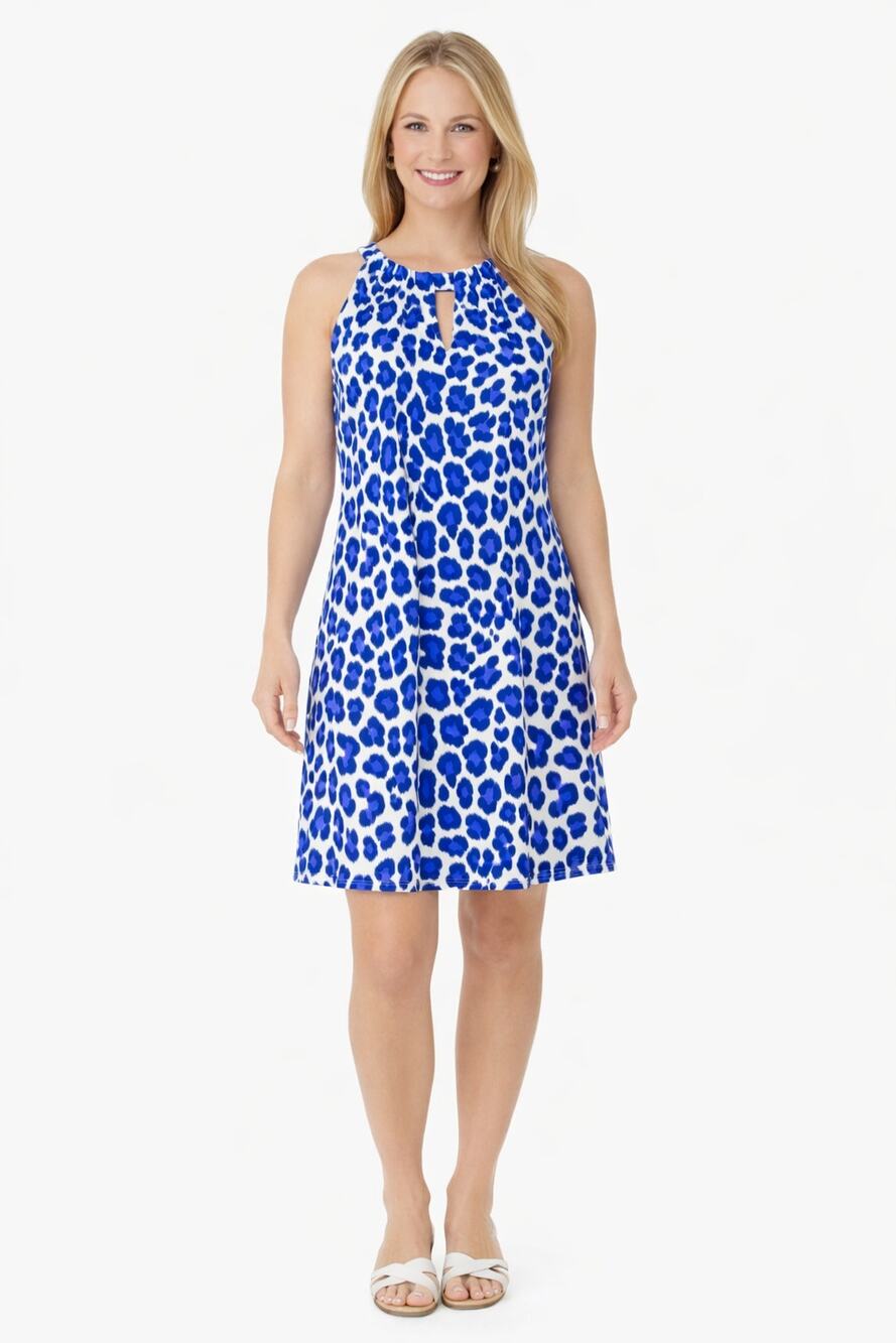 Jude Connally Lisa Leoarard Print Dress Cobalt Blue Womens Size Medium New